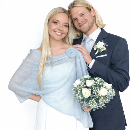 Mohair with silk knit shoulder shawl blue-gray, bridesmaid shawl, code WB7